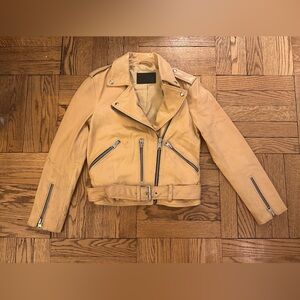 All saints tan leather moto jacket size 2